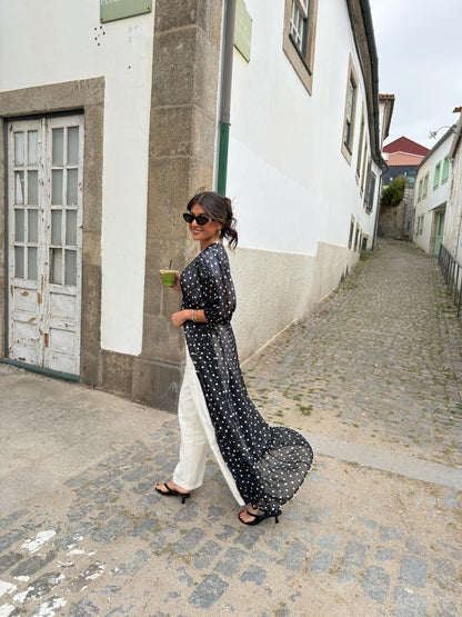 Polka Dot Sheer Maxi Kimono