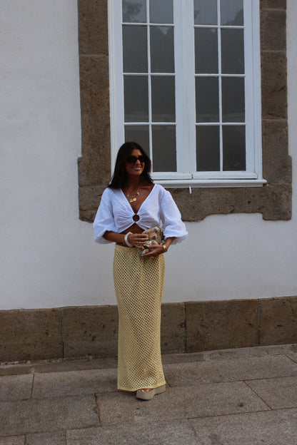Butter Yellow Crochet Skirt w/ Gold  Accents