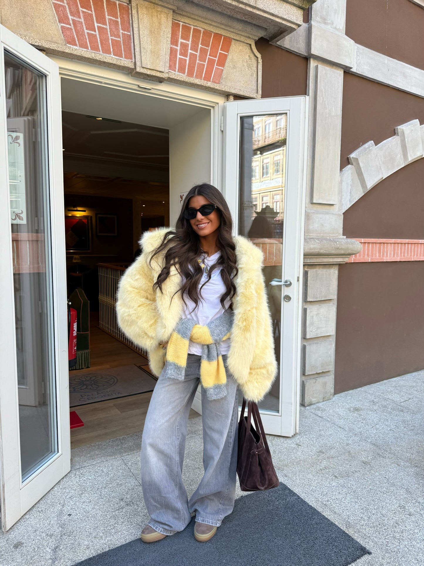Butter Yellow Faux Fur Hoodie Jacket