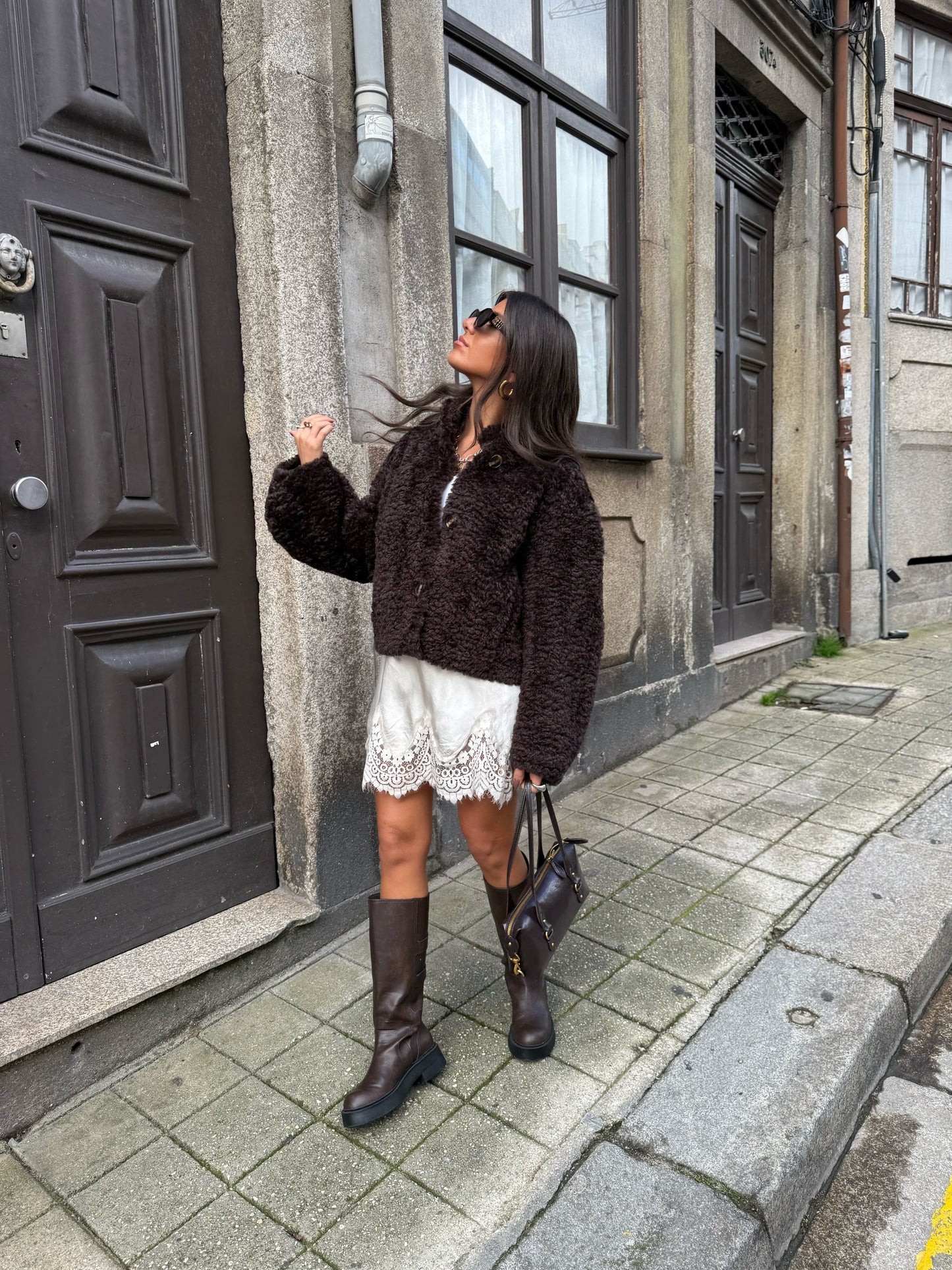 Lace-Edged Satin Skirt in Pearl White