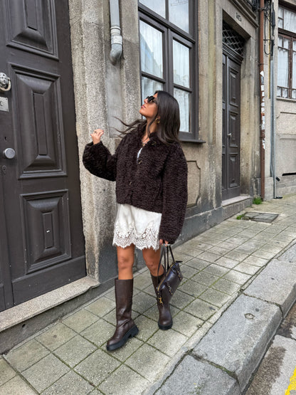 Lace-Edged Satin Skirt in Pearl White