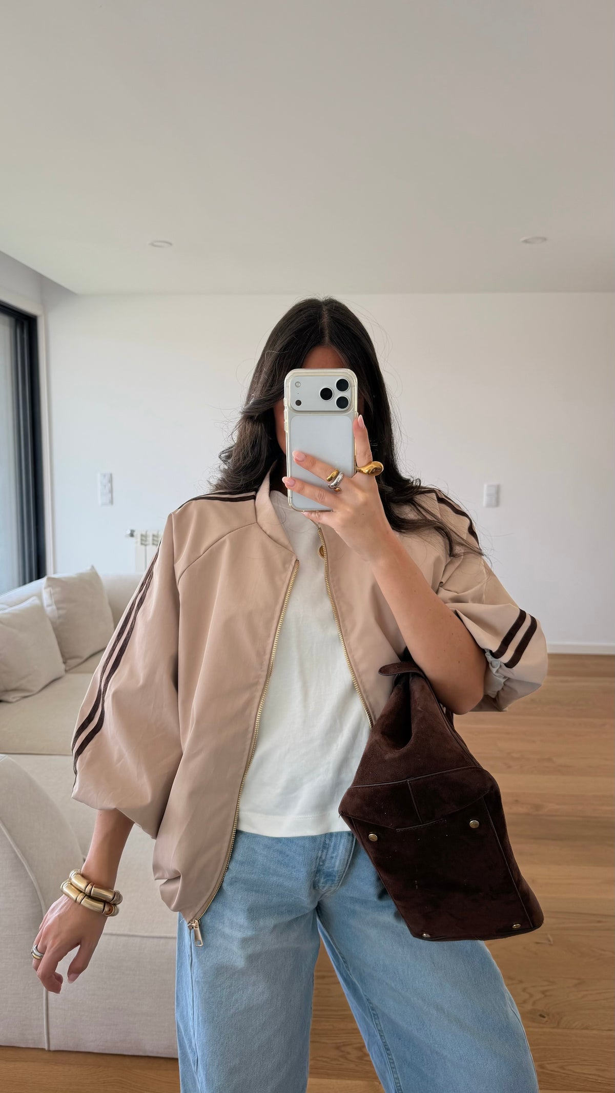 Beige Trench Bomber Jacket
