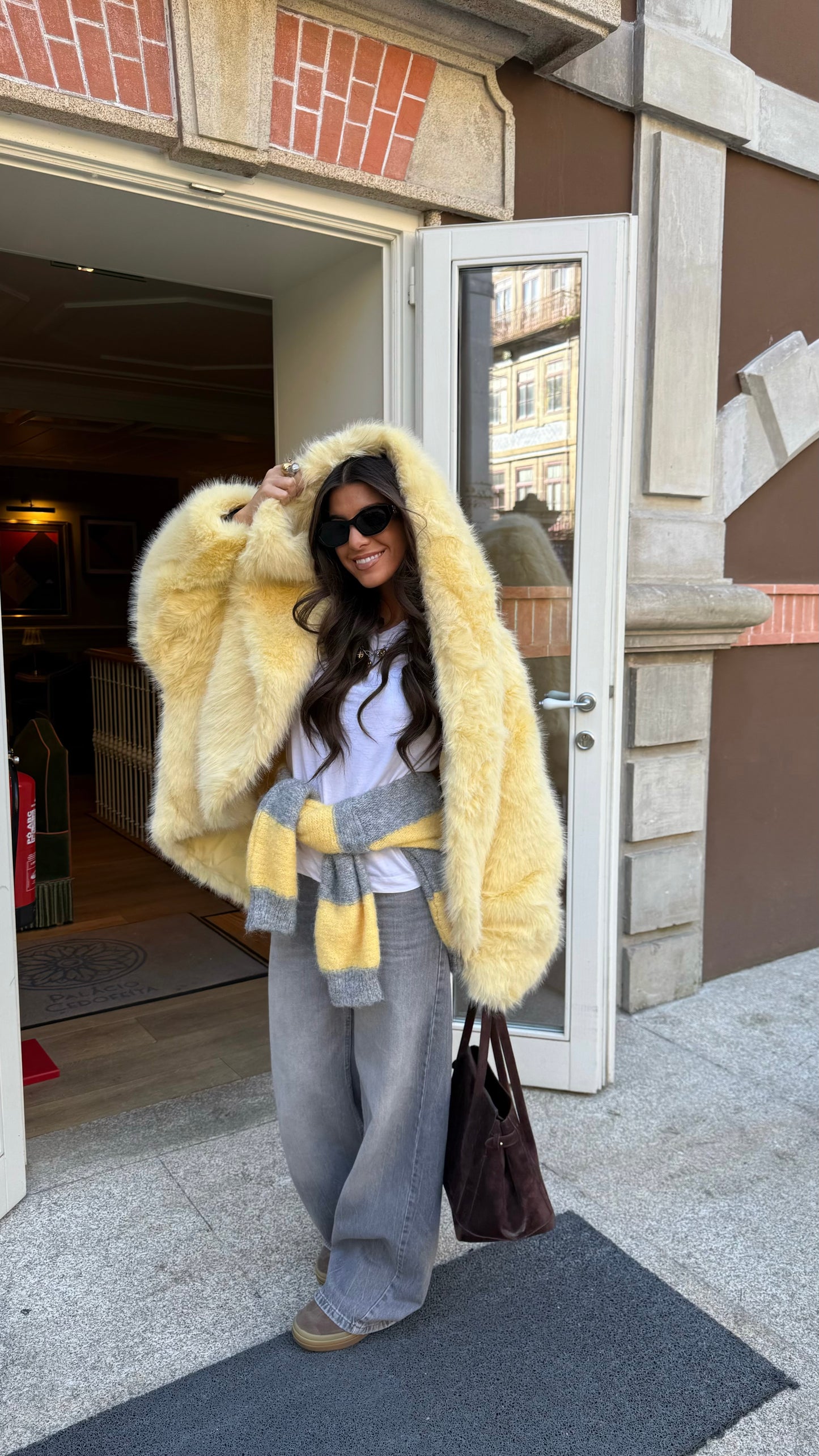 Butter Yellow Faux Fur Hoodie Jacket