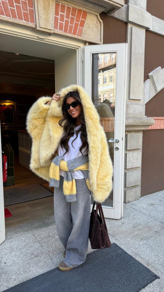 Butter Yellow Faux Fur Hoodie Jacket