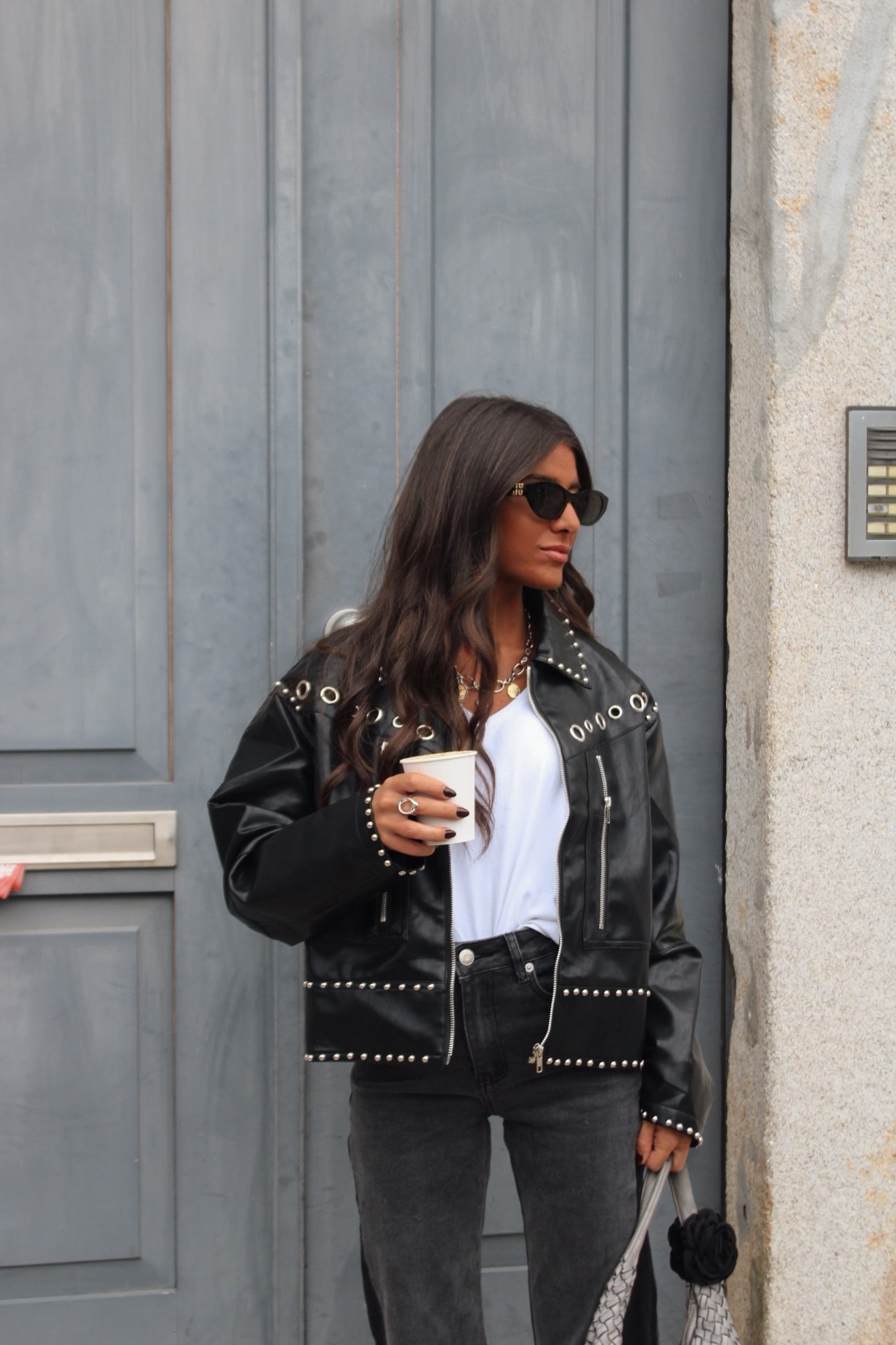 Studded Eyelet Jacket in Black