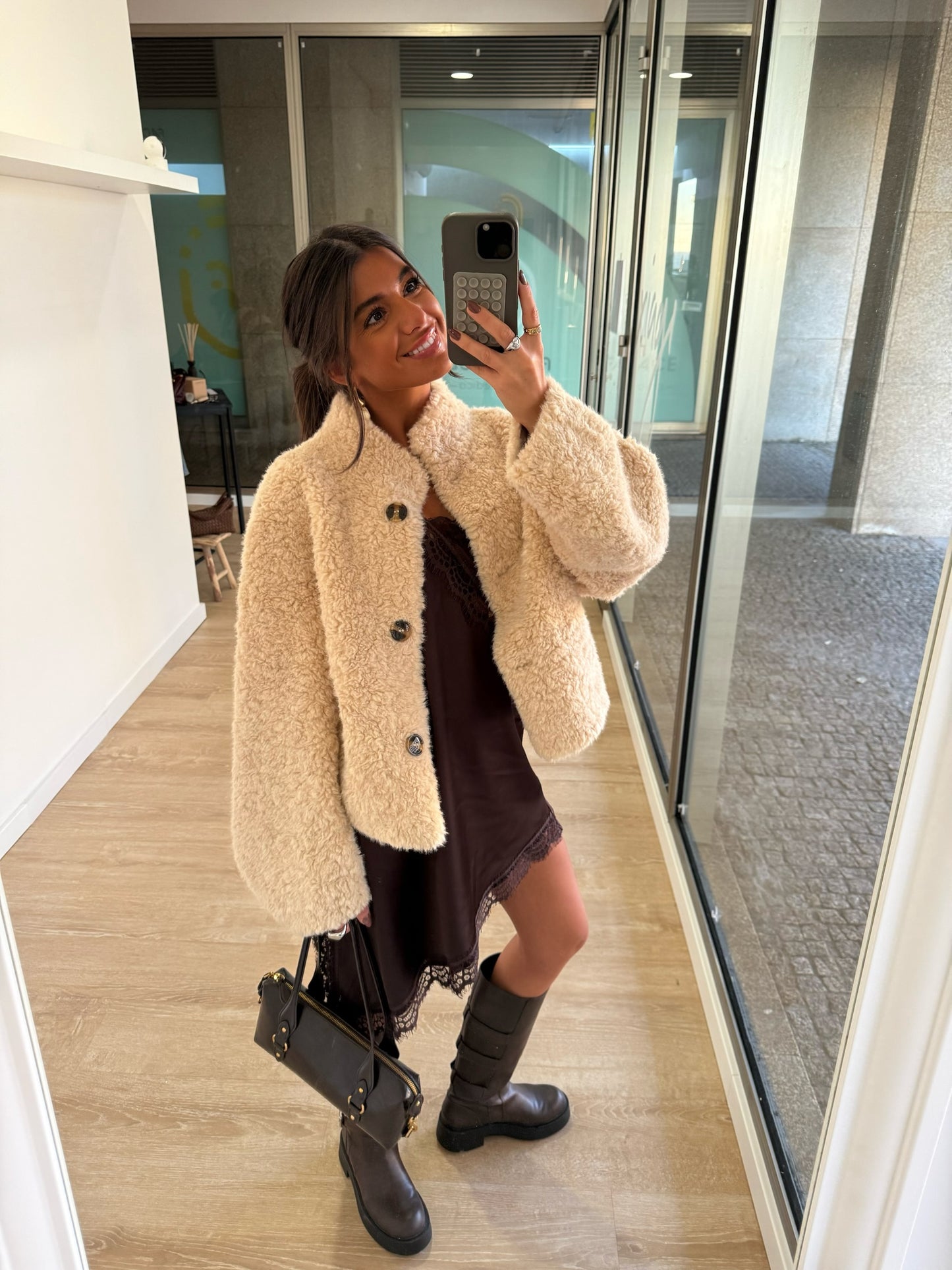 Asymmetric Lace Slip Dress in Chocolate