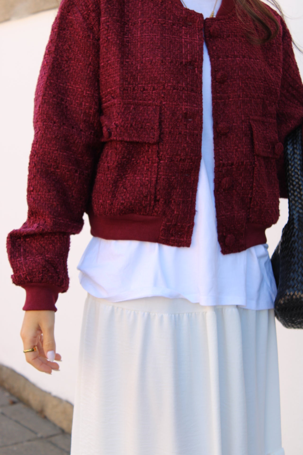 Bomber Cropped Vermelho-Bordeaux