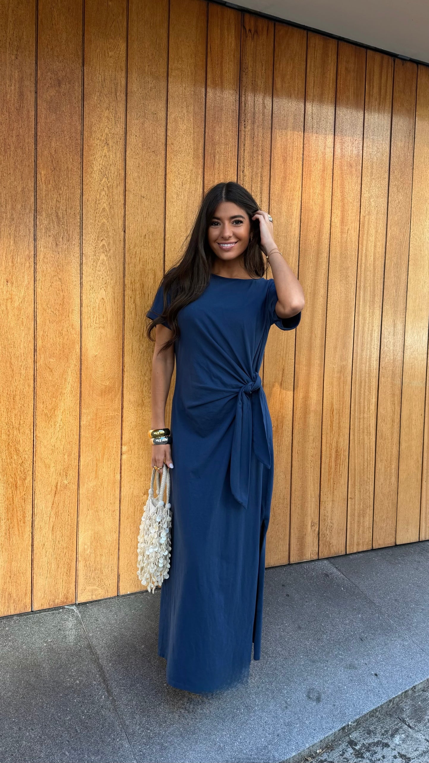Long Dress with Side Knot in Navy