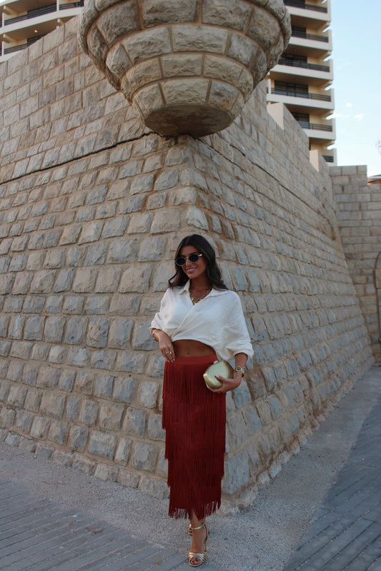 Terracotta Fringed Skirt