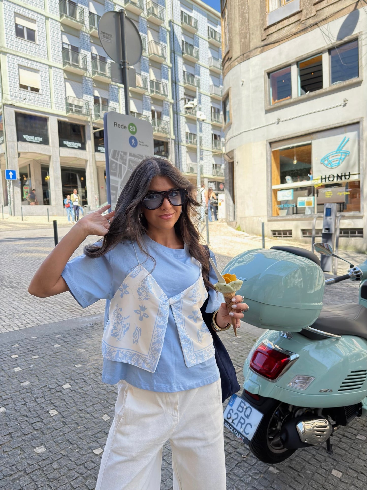 Bandana Layered T-Shirt in Ice Blue