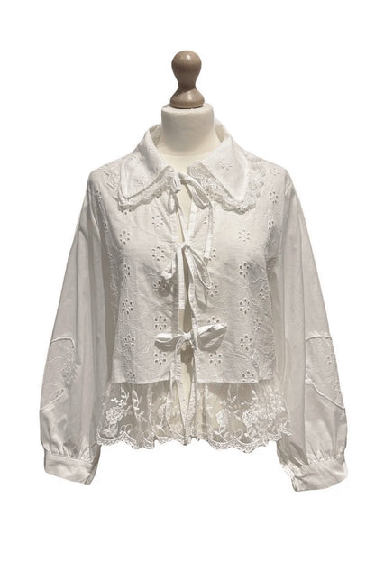Blouse with Lace and English Embroidery Details