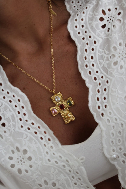 Cross Pendant Necklace with Colorful Zirconia