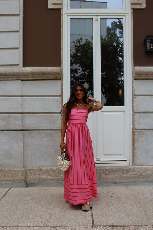 Pink & Red Striped Maxi Dress