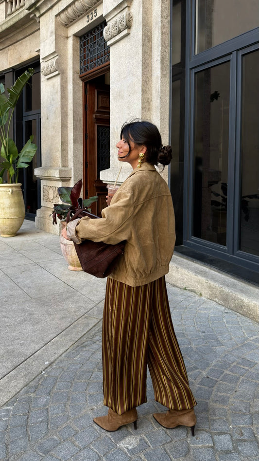 Mocha Stripe Balloon Satin Trousers