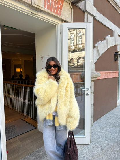Butter Yellow Faux Fur Hoodie Jacket