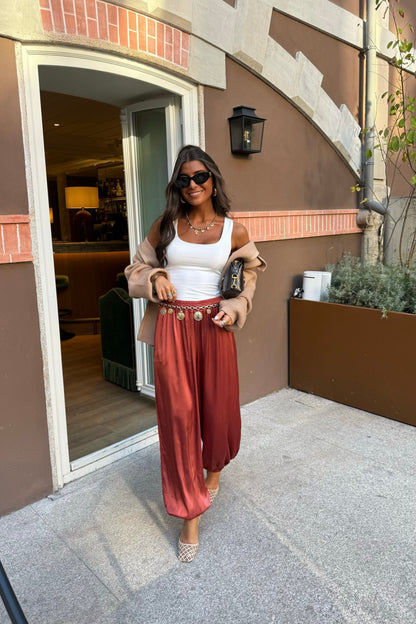 Terracotta Satin Balloon Pants