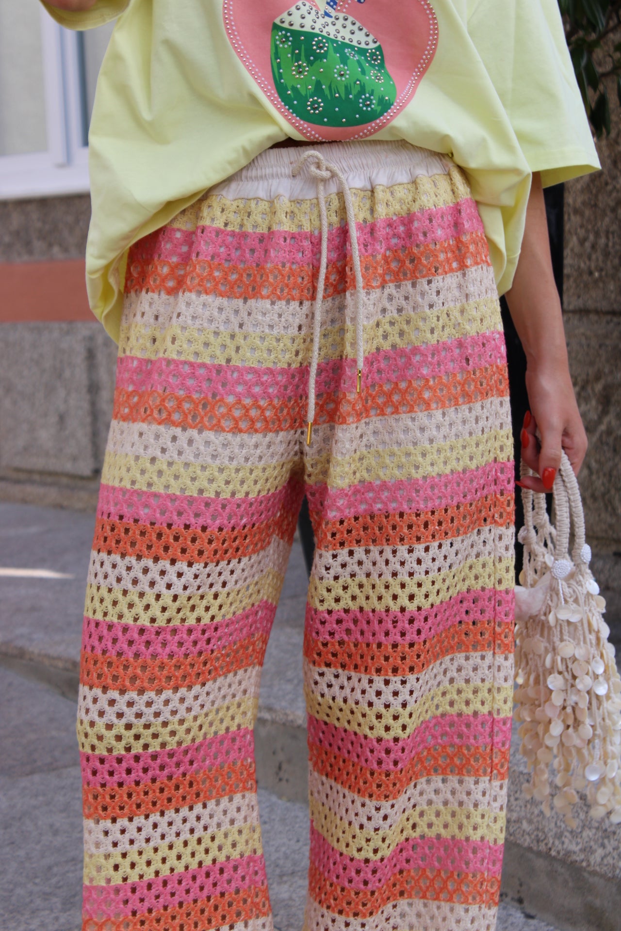 Striped Colorful Crochet Pants (Lined)