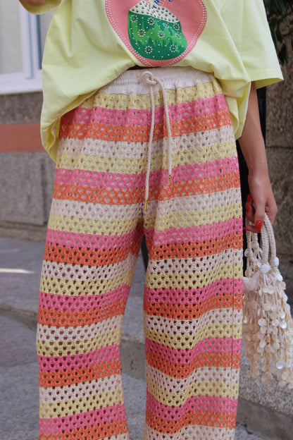 Striped Colorful Crochet Pants (Lined)