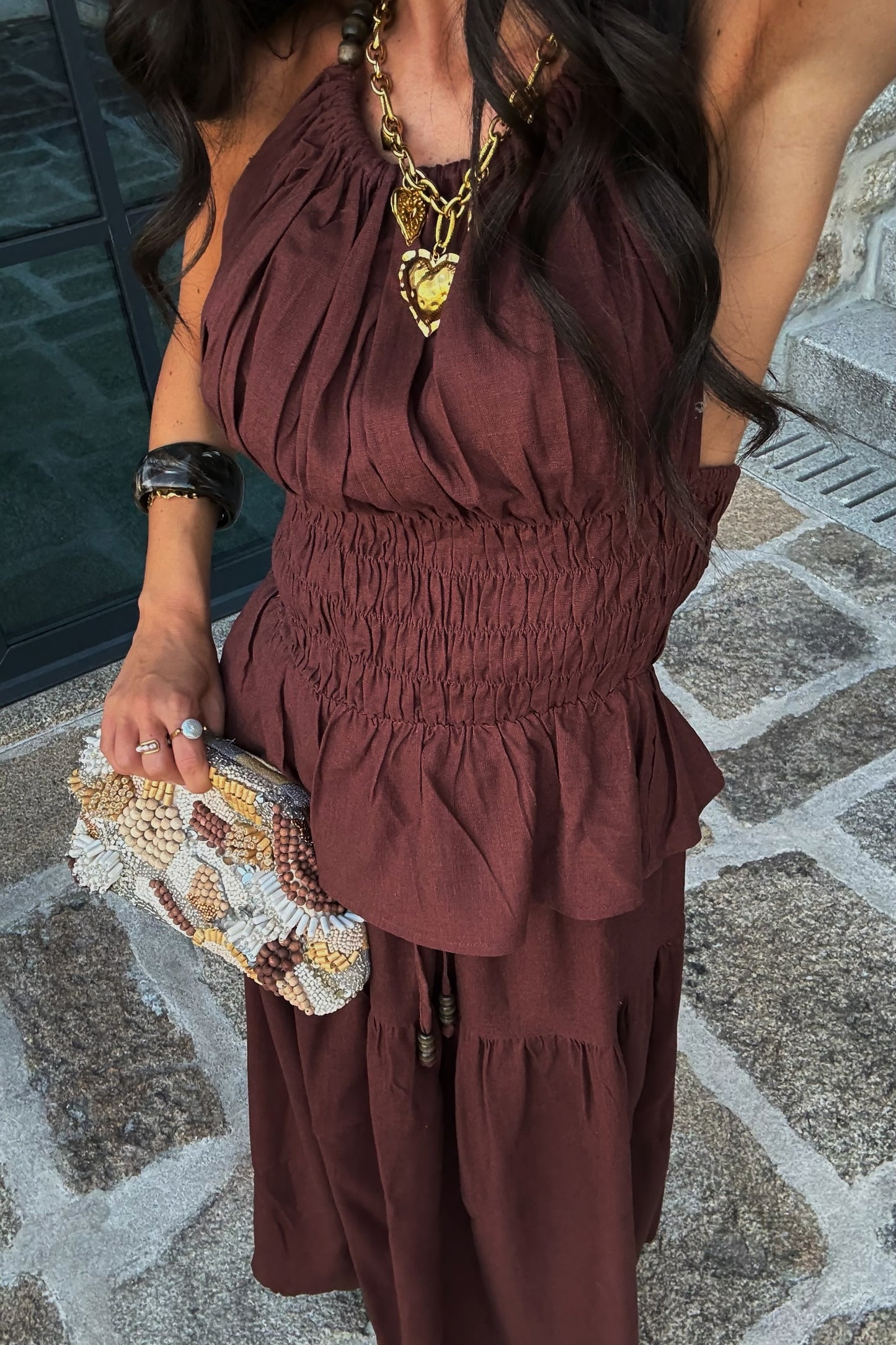 Chocolate Co-ord Set: Long Skirt & Top