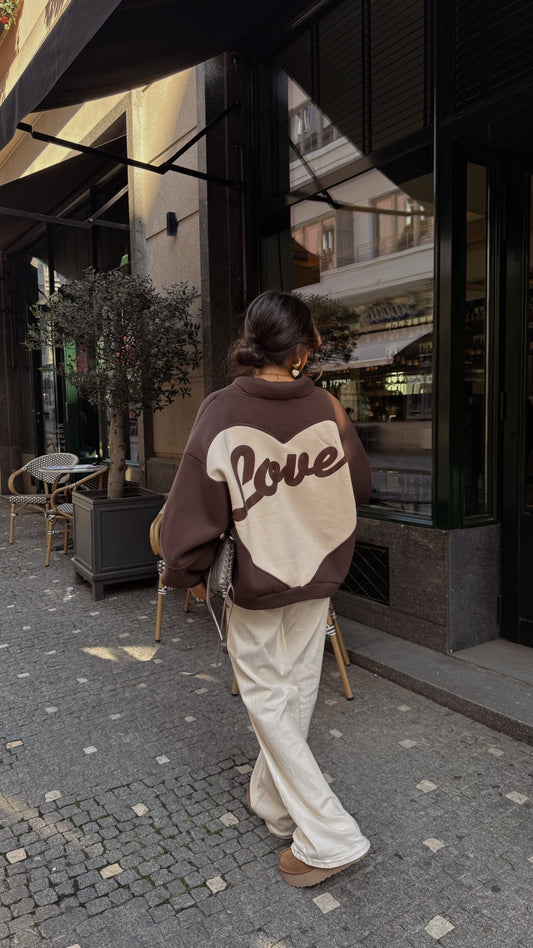 Love Back Bomber Jacket in Brown & Off-White