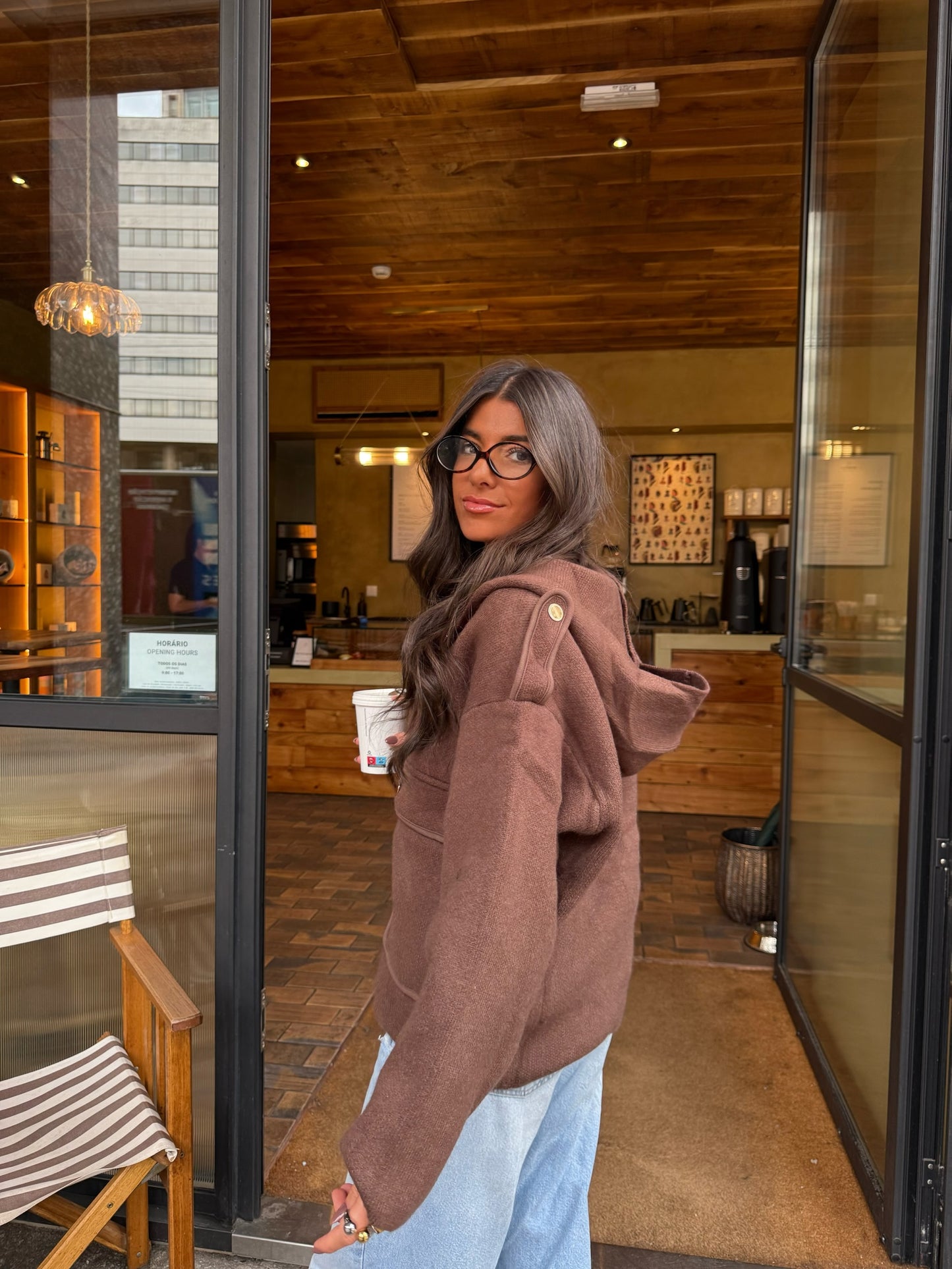 Wool & Cashmere Hooded Jacket in Brown