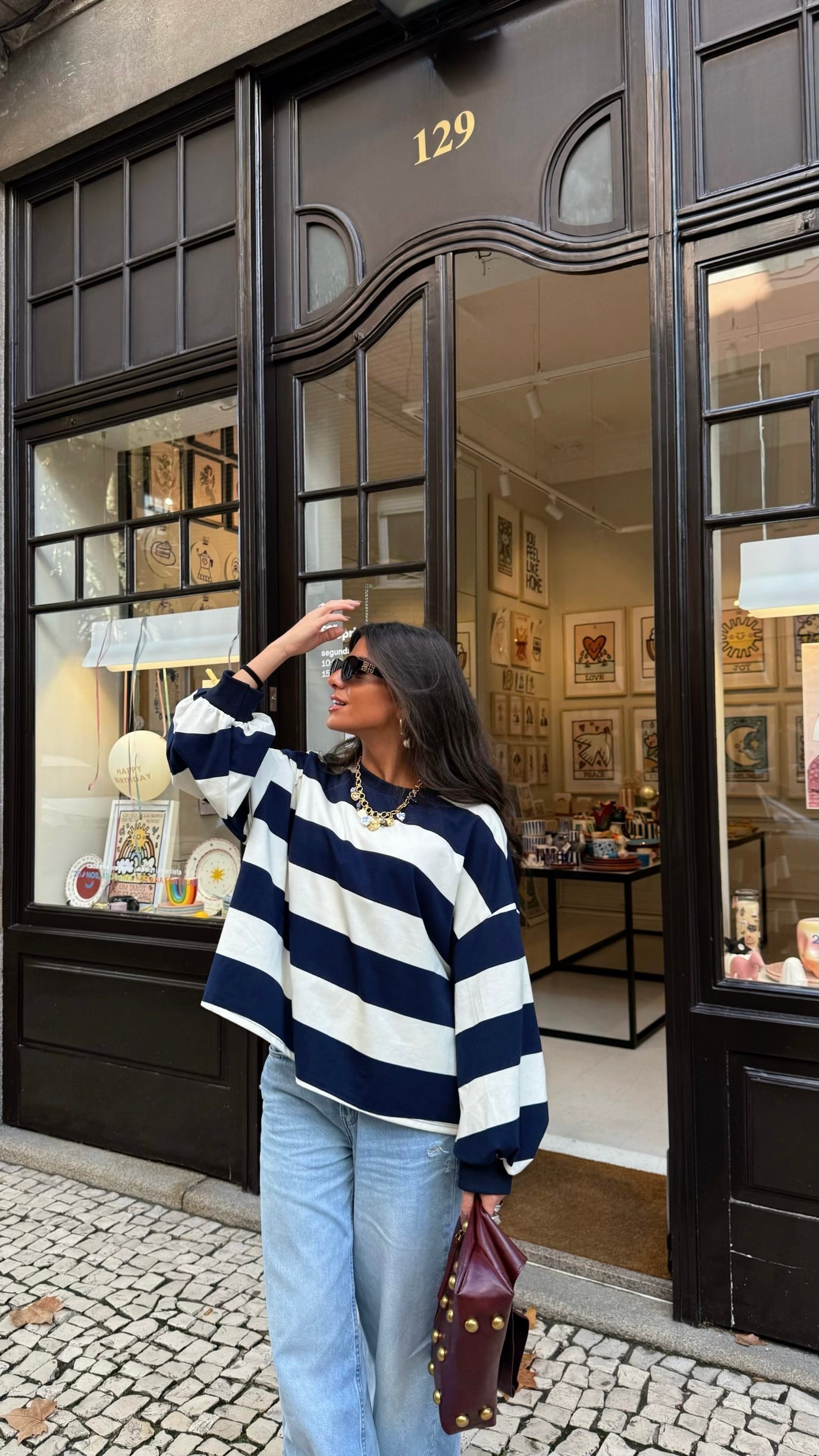 Navy Striped Oversized Sweatshirt
