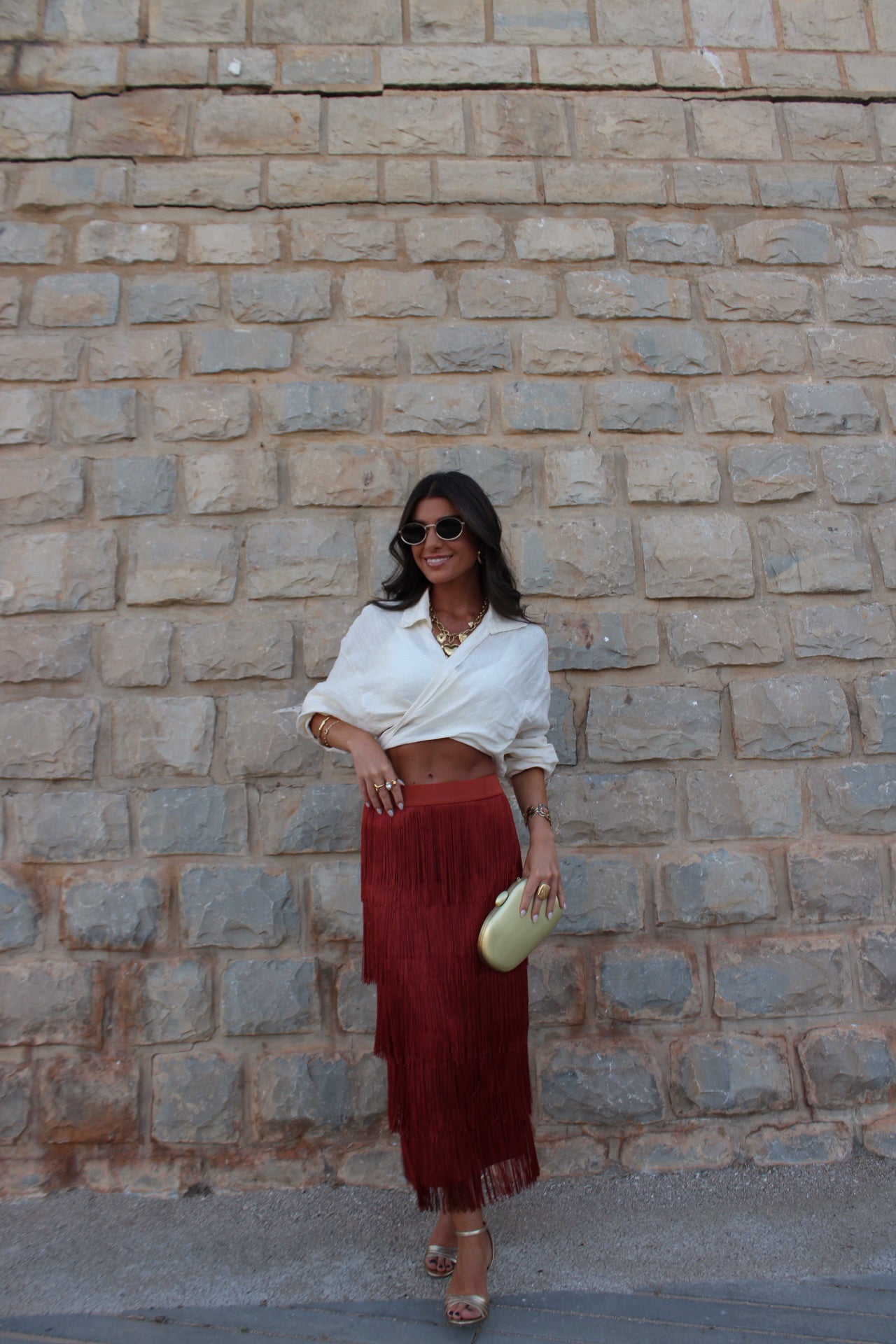 Terracotta Fringed Skirt