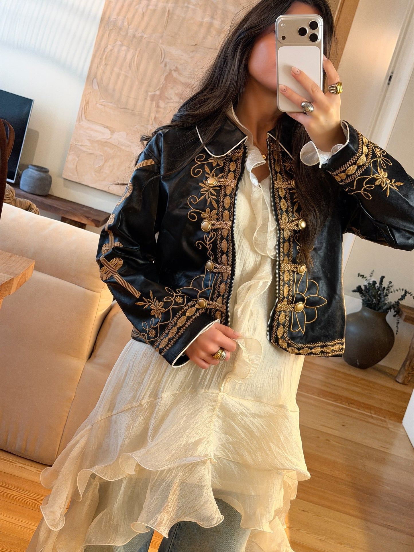 Black Faux Leather Napoleonic Jacket