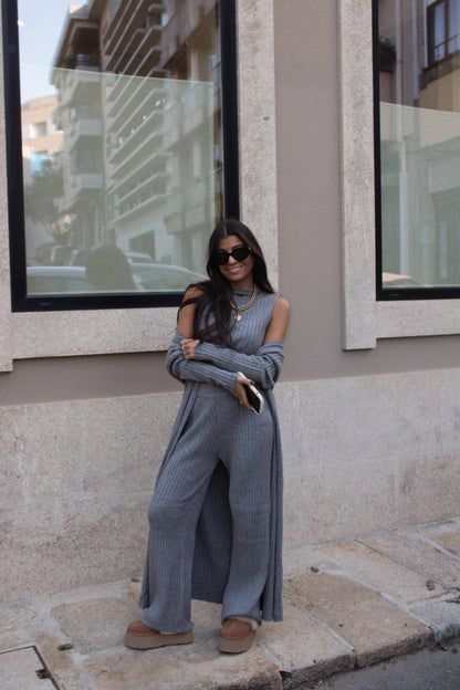 CONJUNTO MALHA CANELADA CINZA