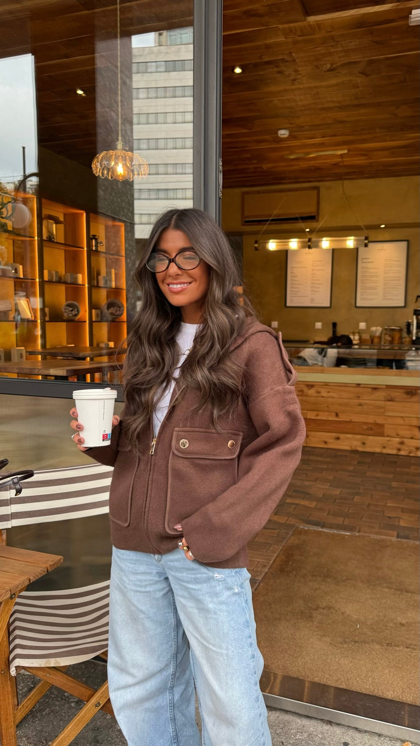 Wool & Cashmere Hooded Jacket in Brown