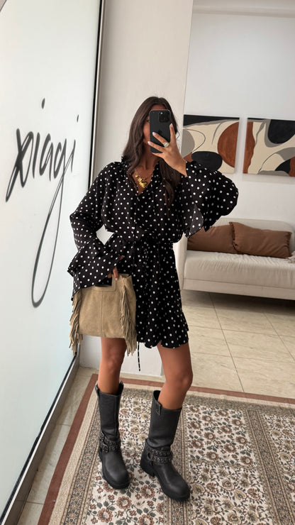 Black Polka Dot Ruffle Dress