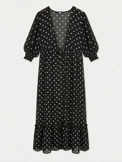 Polka Dot Sheer Maxi Kimono