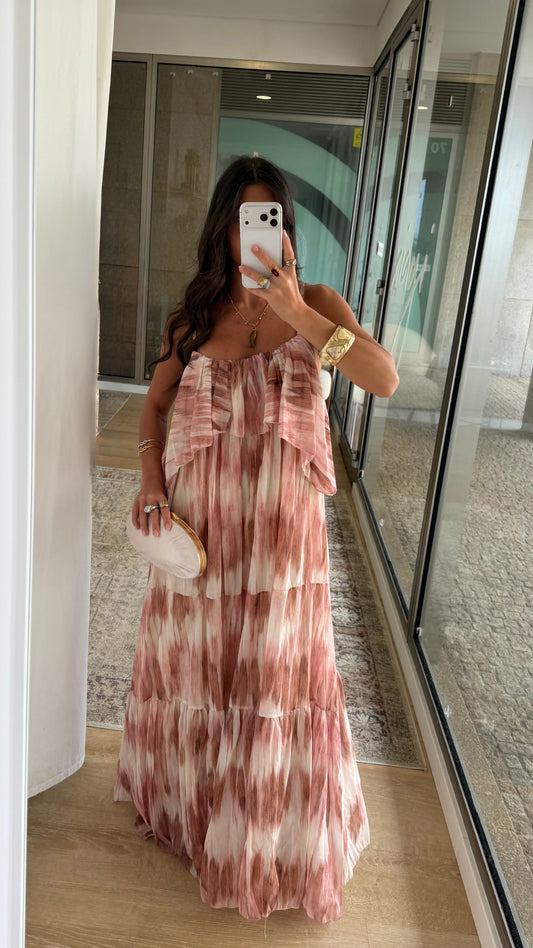 Blush Tie-Dye Ruffle Maxi Dress