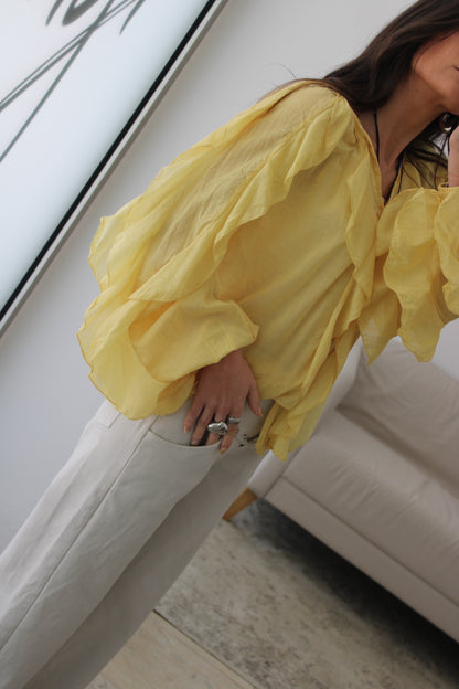 Ruffled Shirt in Butter Yellow