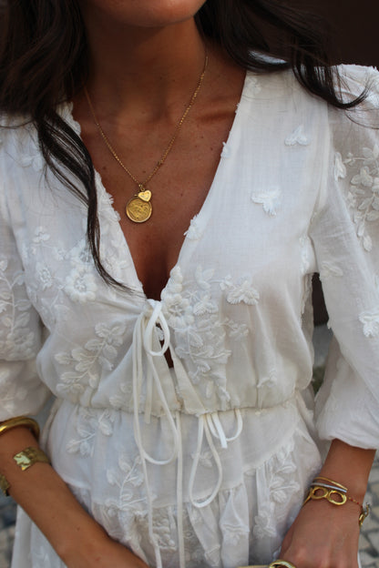White Dress with Embroidered Details