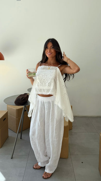 White Embroidered Panel Top