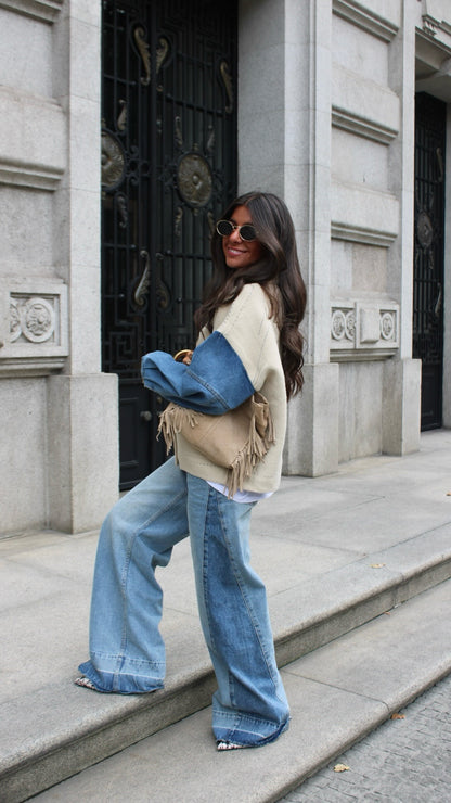 Double Knit Jacket with Denim Sleeves