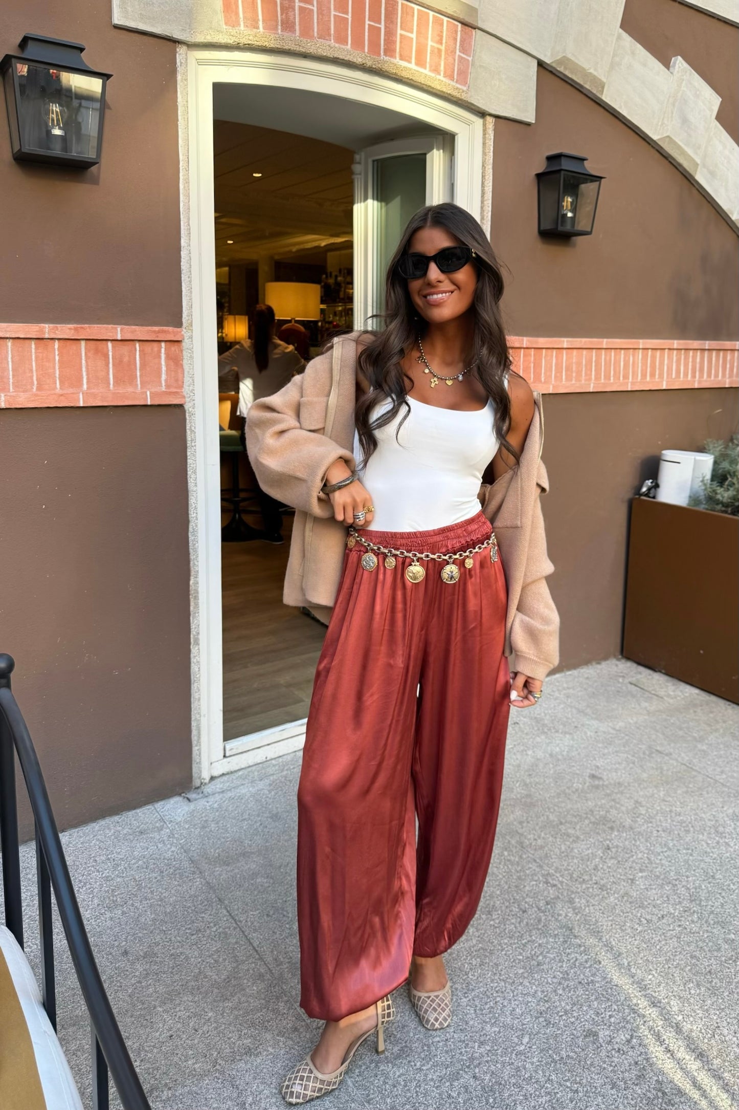 Terracotta Satin Balloon Pants