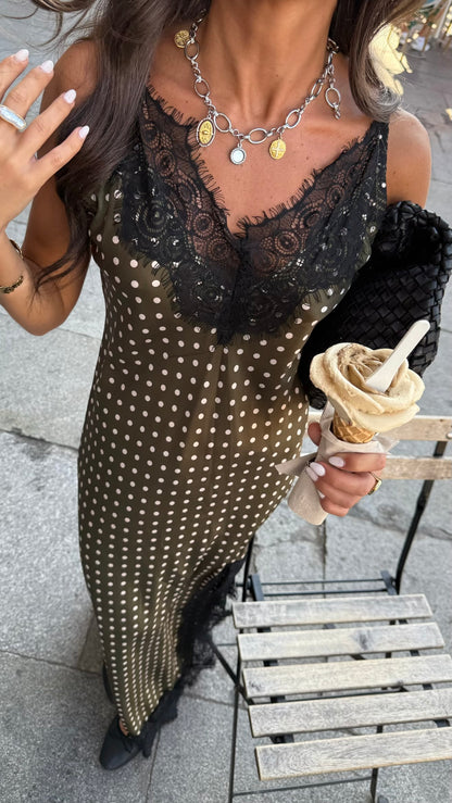Olive Polka Dot Slip Dress
