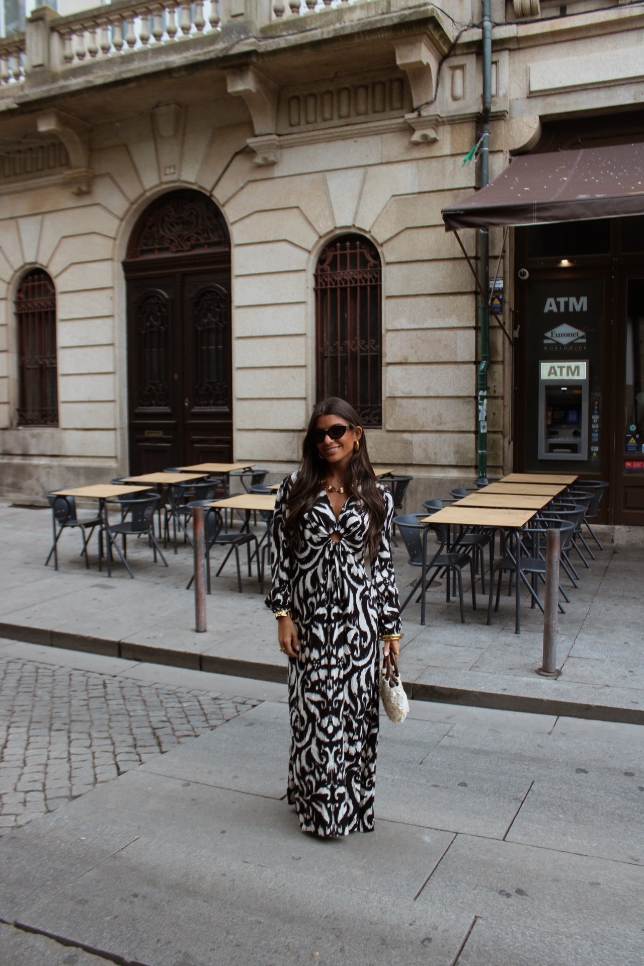 Black & White Ikat Maxi Dress