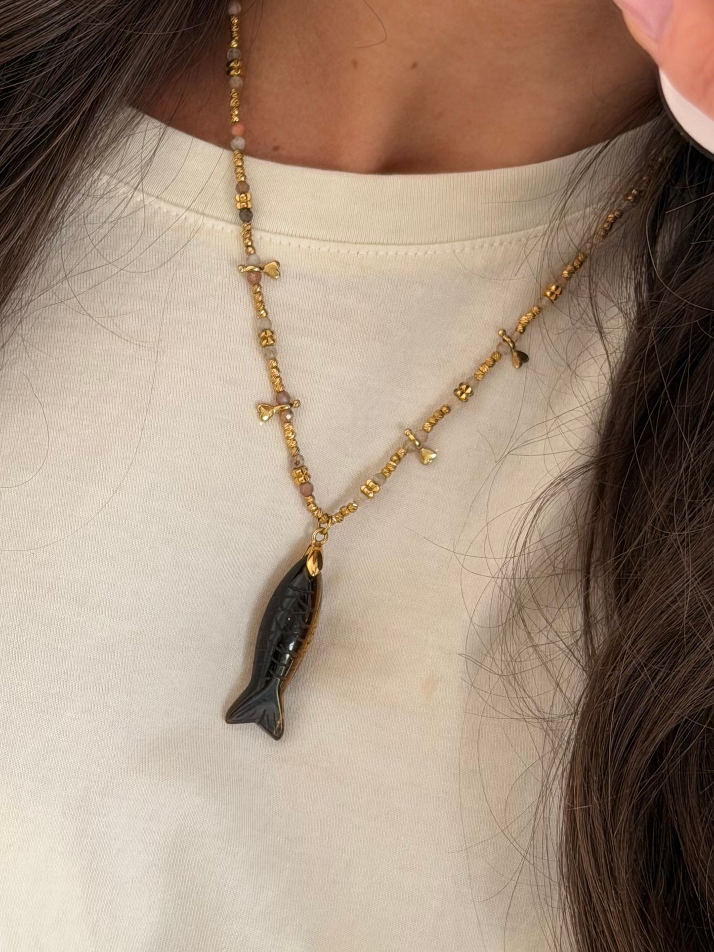 Amber Fish Charm Necklace