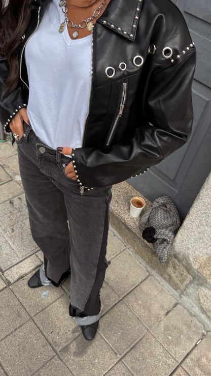 Dual Tone Black Washed Straight-Leg Jeans