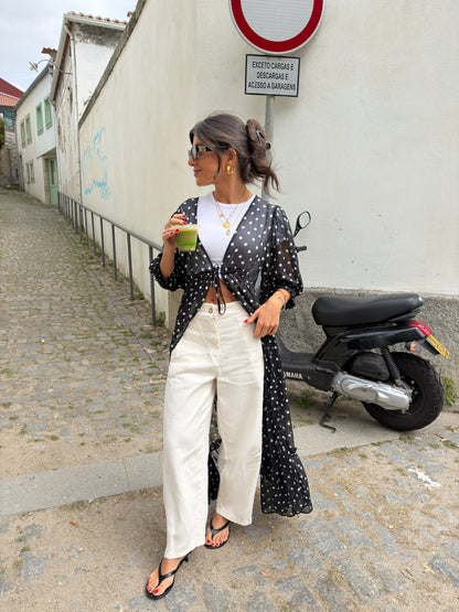Polka Dot Sheer Maxi Kimono