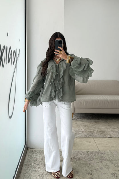Ruffled Shirt In Green