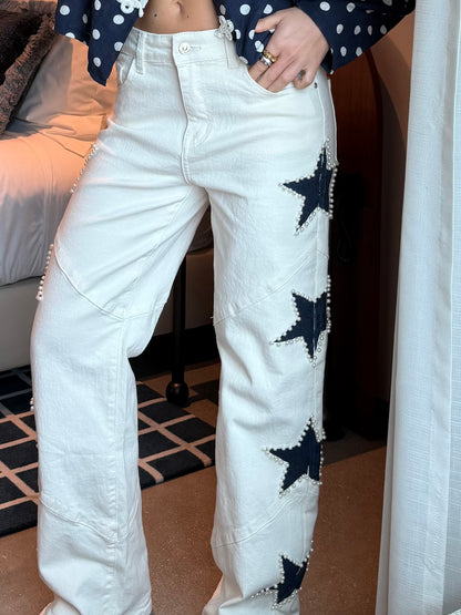 Star Detail White Jeans