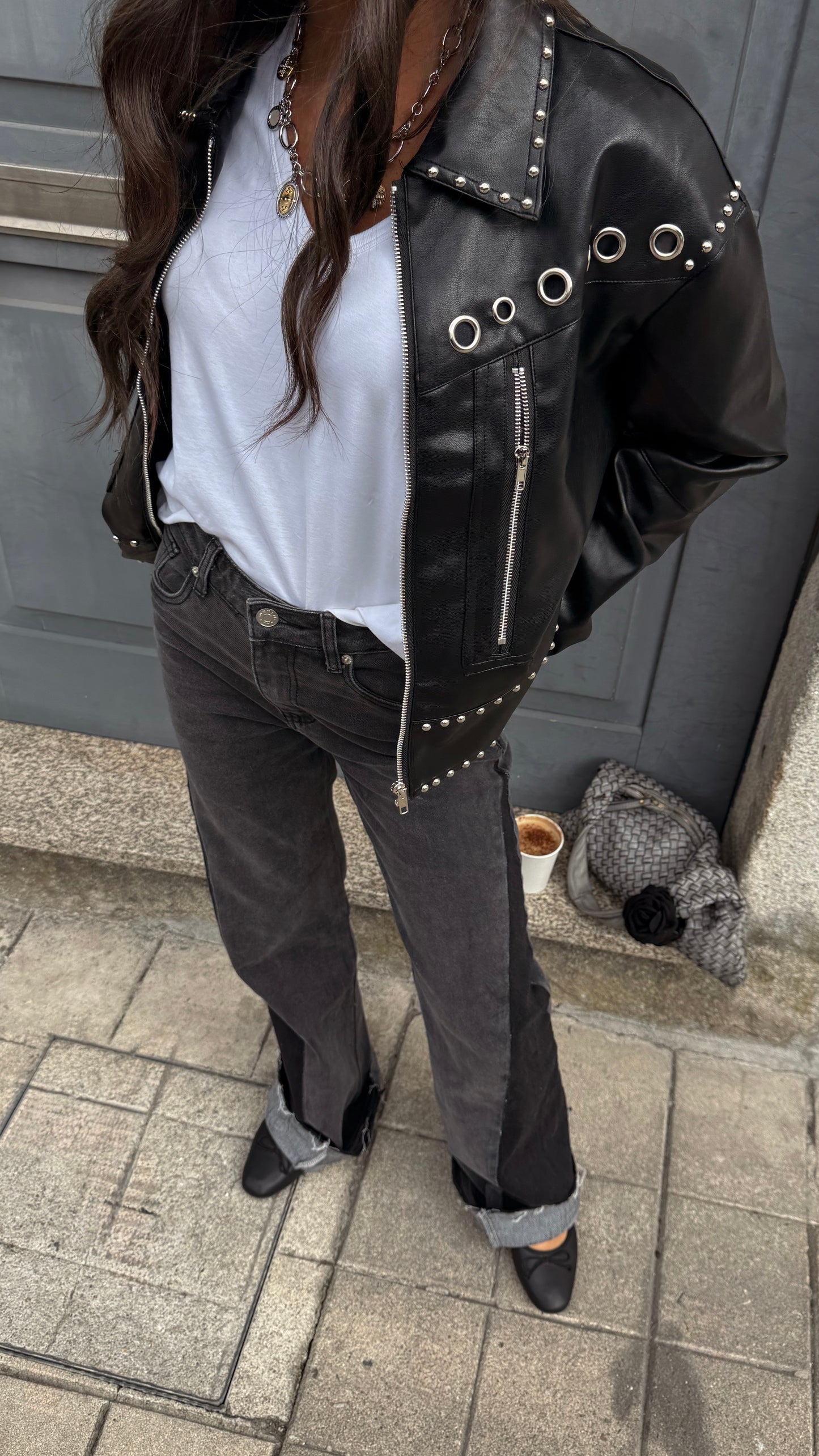 Dual Tone Black Washed Straight-Leg Jeans