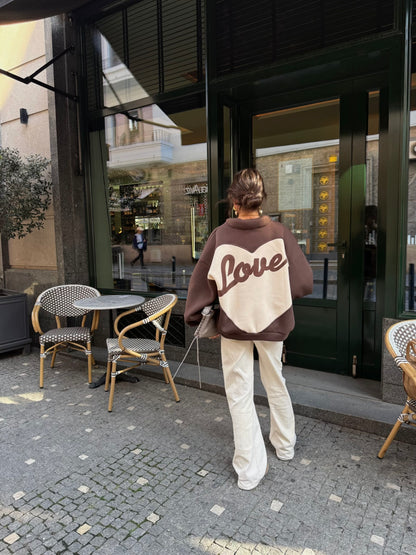 Love Back Bomber Jacket in Brown & Off-White