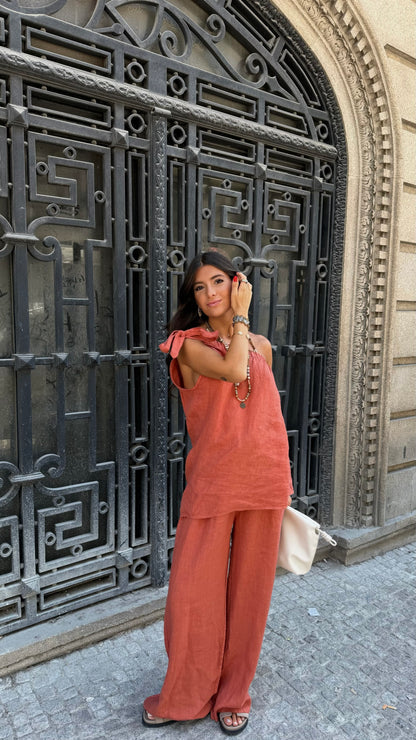 Terracotta Linen Two-Piece Set