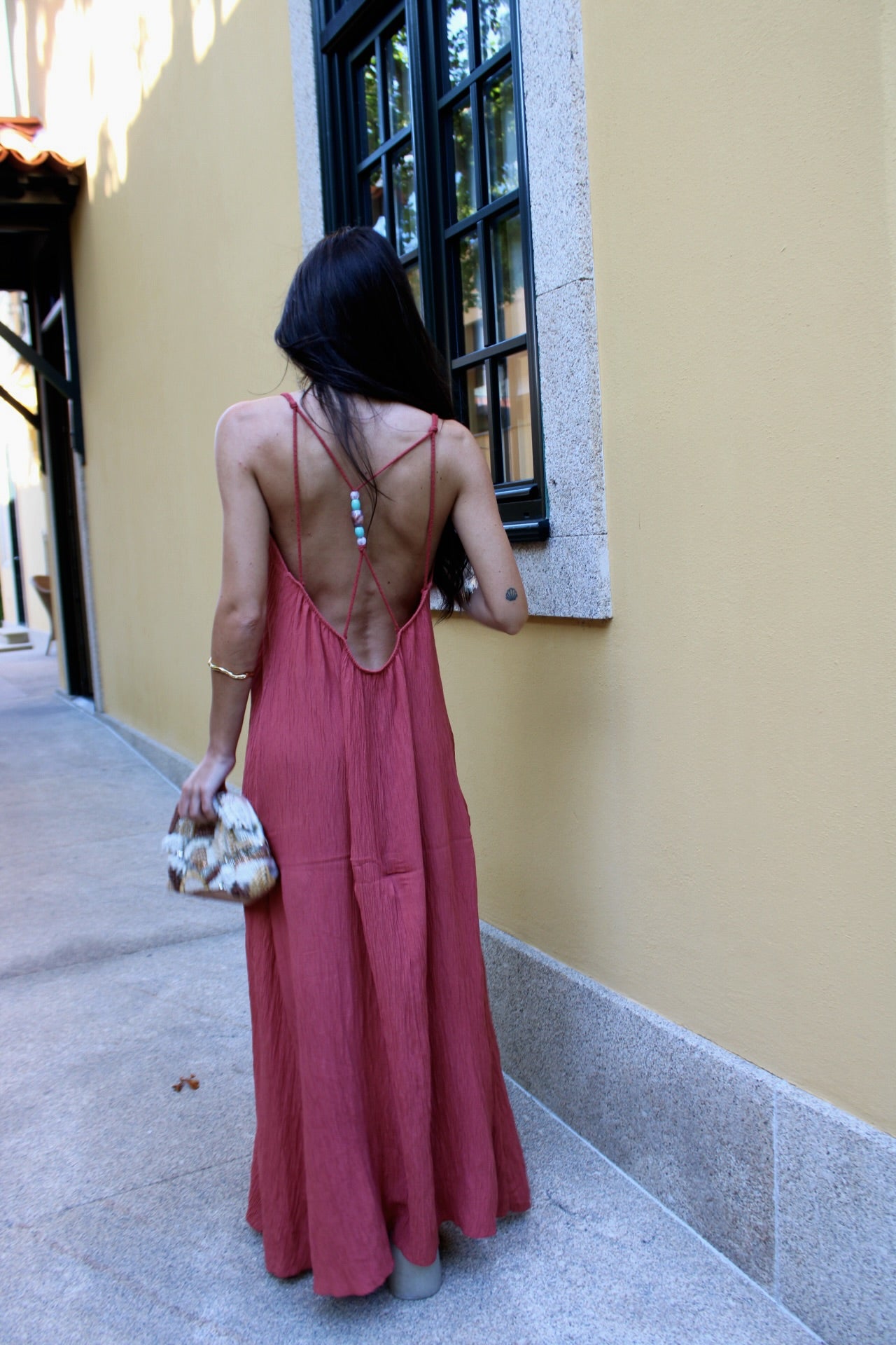 Maxi Dress with Cut-Out Back in Light Terracotta