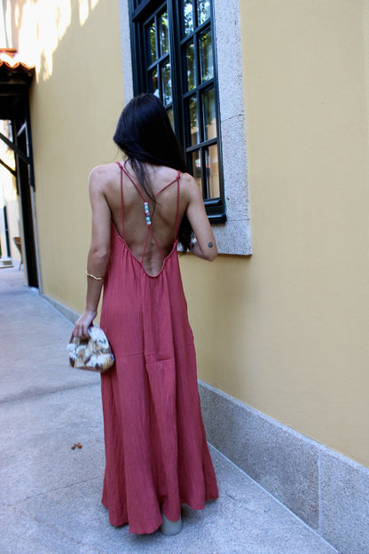 Maxi Dress with Cut-Out Back in Light Terracotta